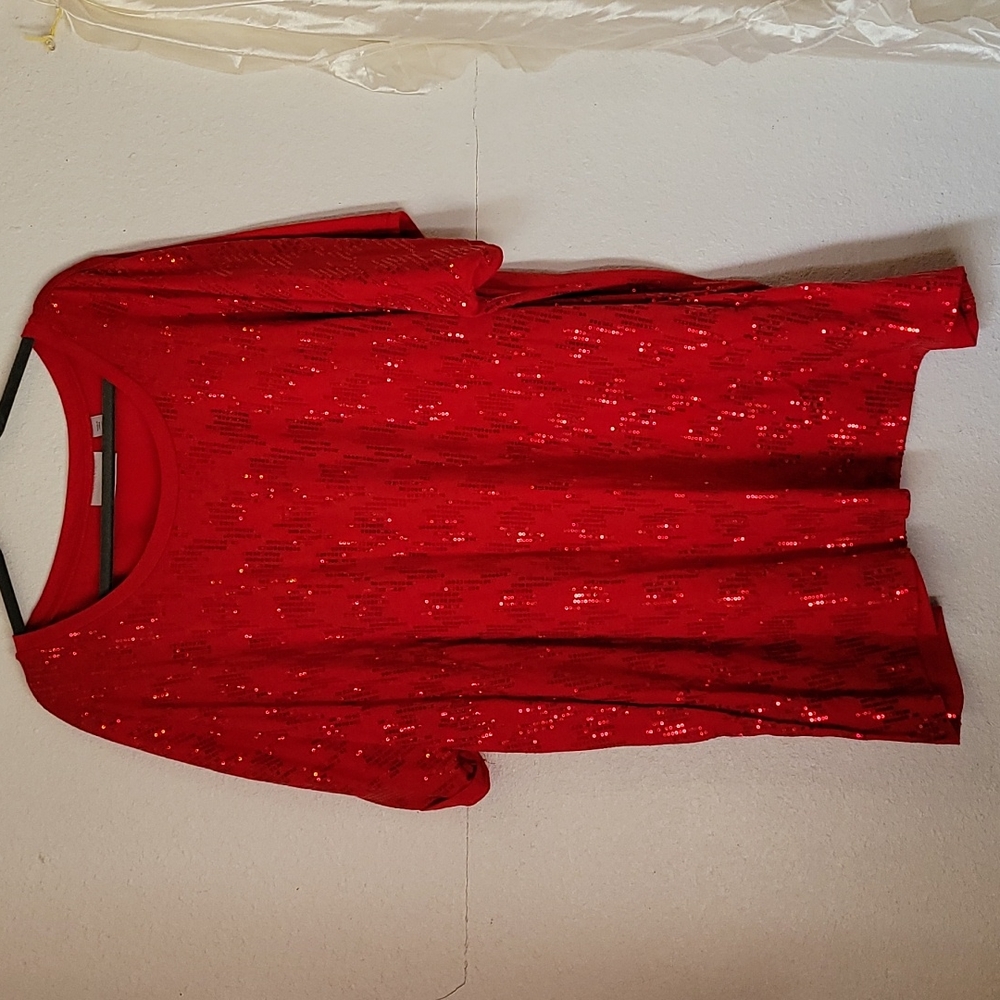 Avenue, Red Sequin Blouse, Size 30/32